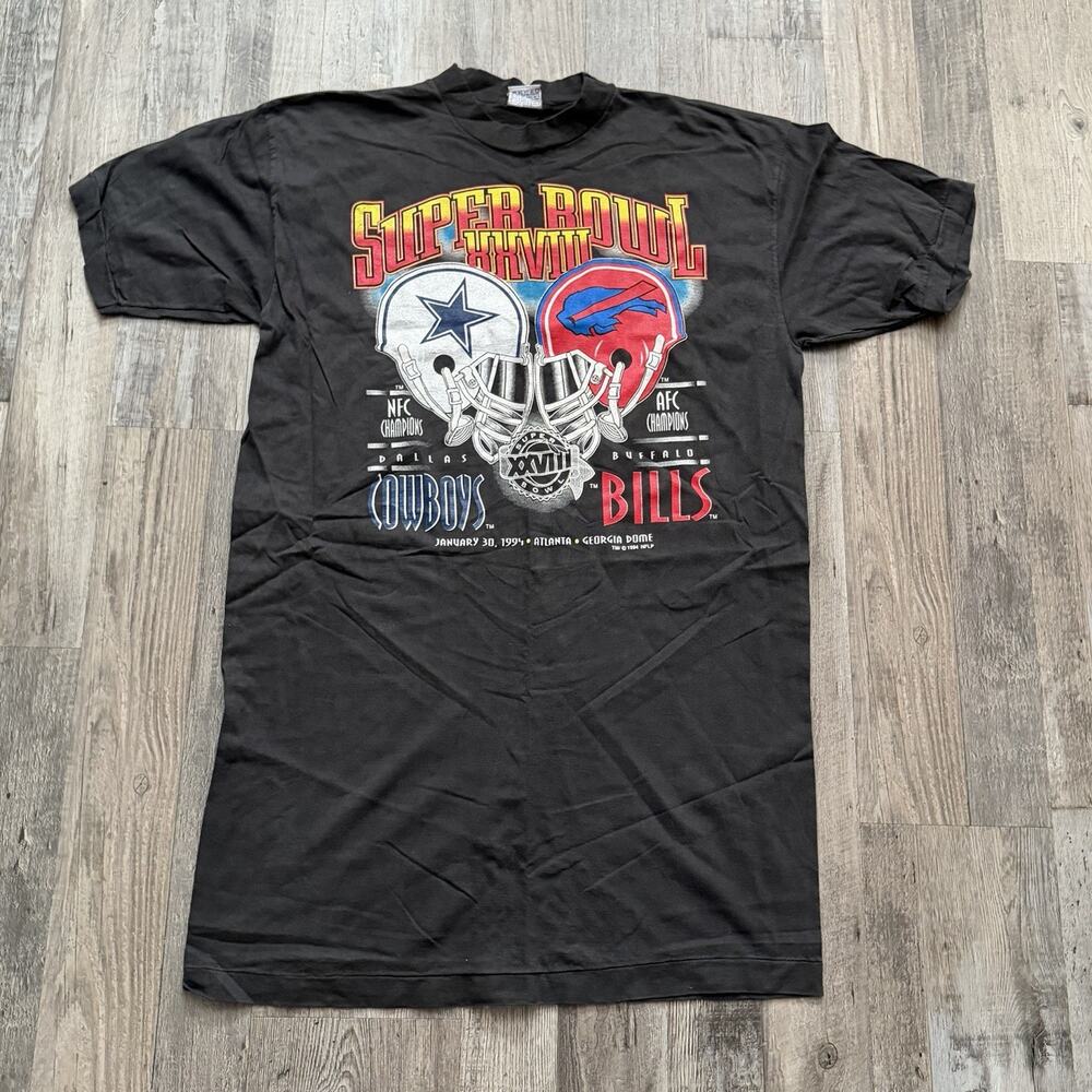 Vtg Superbowl XXVIII Cowboys vs Bills NFL Black Single Stitch T-Shirt (Size 3XL)